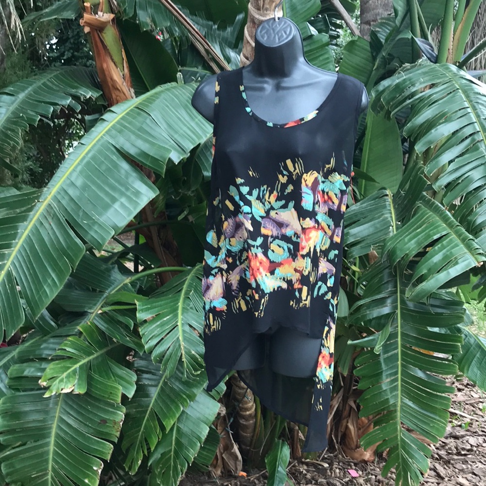 Dex sheer  dark floral asymmetric tunic